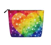 Beauty case da donna con motivo color corallo, organizer da viaggio portatile, borsa da toilette con chiusura a zip, Cuore colorato arcobaleno amore, Taglia unica