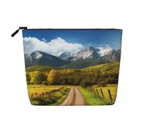 Beauty case da donna con motivo color corallo, organizer da viaggio portatile, borsa da toilette con chiusura a zip, Strada di campagna, Taglia unica