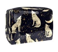 Beauty case da donna, con motivo costellazioni di lupi che ululano, borsa da viaggio grande in PVC per trucchi, pratica custodia organizer con cerniera, Multi, 18.5x7.5x13cm/7.3x3x5.1in, Beauty case