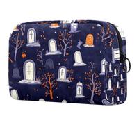 Beauty case da donna, con motivo di alberi e tombe di Halloween, borsa da viaggio per articoli da toeletta grande, pratica borsa organizer con cerniera, Multi, 18.5x7.5x13cm/7.3x3x5.1in, Beauty case