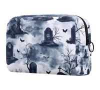 Beauty case da donna, con motivo di pipistrelli e tombe, per Halloween, per articoli da toeletta da viaggio, grande, pratica borsa organizer con cerniera, Multi, 18.5x7.5x13cm/7.3x3x5.1in, Beauty case