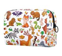 Beauty case da donna con motivo di uccelli e mammiferi, borsa da viaggio grande per trucchi e pratica borsa organizer con cerniera, Multi, 18.5x7.5x13cm/7.3x3x5.1in, Beauty case