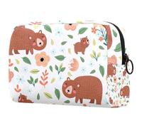 Beauty case da donna, con motivo famiglia di orsetti e fiori, borsa da viaggio per articoli da toeletta grandi, pratica borsa organizer con cerniera, Multi, 18.5x7.5x13cm/7.3x3x5.1in, Beauty case