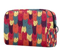 Beauty case da donna, con motivo gatti che dormono nei colori arancione, rosso, giallo, per articoli da toeletta da viaggio, grande, con cerniera, Multi, 18.5x7.5x13cm/7.3x3x5.1in, Beauty case
