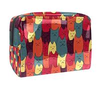 Beauty case da donna, con motivo gatti che dormono nei colori arancione, rosso, giallo, per articoli da toeletta da viaggio, grande, in PVC, pratico organizer con cerniera, Multi,