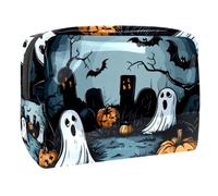 Beauty case da donna con motivo Halloween con cimitero, pipistrello, fantasmi, trousse da viaggio, grande, in PVC, con cerniera, Multi, 18.5x7.5x13cm/7.3x3x5.1in, Beauty case