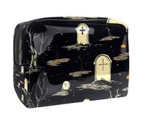 Beauty case da donna, con motivo Halloween Graves Dead Tree Pumpkins, trousse da viaggio grande in PVC con cerniera, Multi, 18.5x7.5x13cm/7.3x3x5.1in, Beauty case