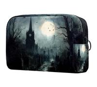 Beauty case da donna con motivo Halloween Night Town, per articoli da toeletta da viaggio, grande, pratica borsa organizer con cerniera, Multi, 18.5x7.5x13cm/7.3x3x5.1in, Beauty case