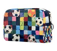 Beauty case da donna, con motivo pallone da calcio, quadrato, a quadri, per articoli da toeletta da viaggio, grande, pratica borsa organizer con cerniera, Multi, 18.5x7.5x13cm/7.3x3x5.1in, Beauty case