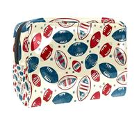 Beauty case da donna con motivo rugby, blu e rosso, borsa da viaggio grande in PVC per trucchi, pratica borsa organizer con cerniera, Multi, 18.5x7.5x13cm/7.3x3x5.1in, Beauty case