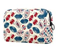 Beauty case da donna con motivo rugby, blu e rosso, borsa da viaggio per articoli da toeletta grande, pratica borsa organizer con cerniera, Multi, 18.5x7.5x13cm/7.3x3x5.1in, Beauty case