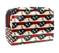 Beauty case da donna con motivo rugby su strisce americane, borsa da viaggio per articoli da toeletta in PVC, pratica borsa organizer con cerniera, Multi, 18.5x7.5x13cm/7.3x3x5.1in, Beauty case