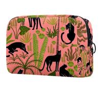 Beauty case da donna, con motivo tigri nelle foglie tropicali, borsa da viaggio per articoli da toeletta grandi, pratica borsa organizer con cerniera, Multi, 18.5x7.5x13cm/7.3x3x5.1in, Beauty case