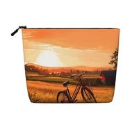 Beauty case da donna, con mucche bianche e nere, portatile, da viaggio, organizer quotidiano con cerniera, Vista Rurale Tramonto, Taglia unica