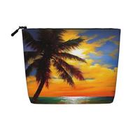 Beauty case da donna, con mucche bianche e nere, portatile, da viaggio, organizer quotidiano con cerniera, Palmo tramonto, Taglia unica