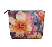 Beauty case da donna, con mucche bianche e nere, portatile, da viaggio, organizer quotidiano con cerniera, Fiori brillanti., Taglia unica