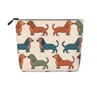 Beauty case da donna, con mucche bianche e nere, portatile, da viaggio, organizer quotidiano con cerniera, Simpatici cani bassotto, Taglia unica