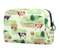 Beauty case da donna, con mucche in campagna, borsa da viaggio per articoli da toeletta grandi, pratica borsa organizer con cerniera, Multi, 18.5x7.5x13cm/7.3x3x5.1in, Beauty case