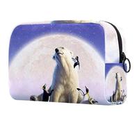 Beauty case da donna, con orso polare e pinguino nel ghiaccio, per articoli da toeletta da viaggio, grande, con cerniera, Multi, 18.5x7.5x13cm/7.3x3x5.1in, Beauty case