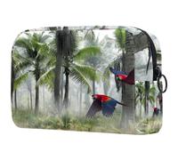 Beauty case da donna con paesaggio e due pappagalli, borsa da viaggio per articoli da toeletta grande, pratica borsa organizer con cerniera, Multi, 18.5x7.5x13cm/7.3x3x5.1in, Beauty case
