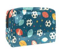 Beauty case da donna con palloni da calcio e rugby, borsa da viaggio grande in PVC per trucchi, pratica borsa organizer con cerniera, Multi, 18.5x7.5x13cm/7.3x3x5.1in, Beauty case