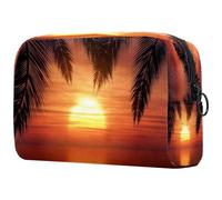 Beauty case da donna, con palme contro il tramonto e il cielo, borsa da viaggio per articoli da toeletta grande, pratica borsa organizer con cerniera, Multi, 18.5x7.5x13cm/7.3x3x5.1in, Beauty case