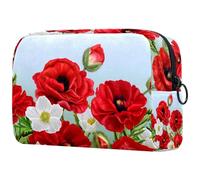 Beauty case da donna, con papaveri rossi e anemoni bianchi, borsa da viaggio per articoli da toeletta grande, pratica borsa organizer con cerniera, Multi, 18.5x7.5x13cm/7.3x3x5.1in, Beauty case