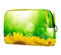 Beauty case da donna, con petali di girasoli gialli, verde sole, borsa da viaggio per articoli da toeletta grande, pratica borsa organizer con cerniera, Multi, 18.5x7.5x13cm/7.3x3x5.1in, Beauty case