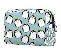 Beauty case da donna con pinguini e corone Happy Penguin Princes con corone, borsa da viaggio grande per trucchi pratica borsa organizer con cerniera, Multi, 18.5x7.5x13cm/7.3x3x5.1in, Beauty case