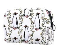 Beauty case da donna, con pinguini maccheroni in ghirlanda floreale, borsa da viaggio per articoli da toeletta grande, pratica borsa organizer con cerniera, Multi, 18.5x7.5x13cm/7.3x3x5.1in, Beauty