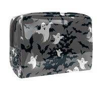 Beauty case da donna, con pipistrelli e fantasmi di Halloween, da viaggio, grande, in PVC, con cerniera, Multi, 18.5x7.5x13cm/7.3x3x5.1in, Beauty case