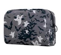 Beauty case da donna, con pipistrelli e fantasmi di Halloween, per articoli da toeletta da viaggio, grande, pratica borsa organizer con cerniera, Multi, 18.5x7.5x13cm/7.3x3x5.1in, Beauty case