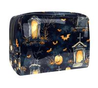 Beauty case da donna, con pipistrelli volanti, alberi morti, tombe e articoli da toeletta da viaggio, grande, in PVC, pratico astuccio organizer con cerniera, Multi, 18.5x7.5x13cm/7.3x3x5.1in, Beauty