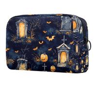 Beauty case da donna, con pipistrelli volanti, alberi morti, tombe e articoli da toeletta da viaggio, grande, con cerniera, Multi, 18.5x7.5x13cm/7.3x3x5.1in, Beauty case