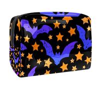 Beauty case da donna, con pipistrelli volanti e stelle, per Halloween, da viaggio, grande, in PVC, con cerniera, Multi, 18.5x7.5x13cm/7.3x3x5.1in, Beauty case