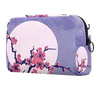 Beauty case da donna con rami di ciliegio sotto la luna piena, borsa da viaggio per articoli da toeletta grande, pratica borsa organizer con cerniera, Multi, 18.5x7.5x13cm/7.3x3x5.1in, Beauty case