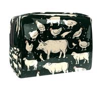Beauty case da donna, con sagoma di animali della fattoria, per articoli da toeletta da viaggio, grande, in PVC, pratico astuccio organizer con cerniera, Multi, 18.5x7.5x13cm/7.3x3x5.1in, Beauty case