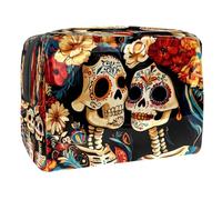 Beauty case da donna con scheletro del giorno dei morti, borsa da viaggio grande in PVC per trucchi, pratica custodia organizer con cerniera, Multi, 18.5x7.5x13cm/7.3x3x5.1in, Beauty case