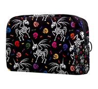 Beauty case da donna, con scheletro di unicorno con ali, teschi, ossa, trousse da viaggio, grande, con cerniera, Multi, 18.5x7.5x13cm/7.3x3x5.1in, Beauty case