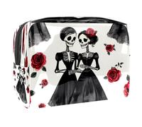 Beauty case da donna con scheletro e abito nero, borsa da viaggio per articoli da toeletta in PVC, pratica borsa organizer con cerniera, Multi, 18.5x7.5x13cm/7.3x3x5.1in, Beauty case
