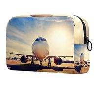 Beauty case da donna, con scritta "Airplane Take Off at Sunrise", per articoli da toeletta da viaggio, grande, con cerniera, Multi, 18.5x7.5x13cm/7.3x3x5.1in, Beauty case