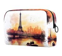 Beauty case da donna, con scritta in inglese "Young Lovers on Paris Tower Lake", borsa da viaggio grande per trucchi, pratica borsa organizer con cerniera, Multi, 18.5x7.5x13cm/7.3x3x5.1in, Beauty