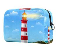 Beauty case da donna, con scritta "Lighthouse on Coast of Sea", borsa per cosmetici da viaggio, grande, pratica borsa organizer con cerniera, Multi, 18.5x7.5x13cm/7.3x3x5.1in, Beauty case
