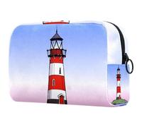 Beauty case da donna, con scritta "Lighthouse on the Sea", borsa per cosmetici da viaggio, grande, pratica borsa organizer con cerniera, Multi, 18.5x7.5x13cm/7.3x3x5.1in, Beauty case