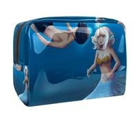 Beauty case da donna, con scritta "Man and Mermaid Love", per articoli da toeletta da viaggio, grande, in PVC, pratico astuccio organizer con cerniera, Multi, 18.5x7.5x13cm/7.3x3x5.1in, Beauty case