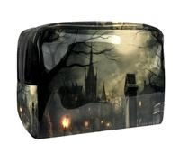 Beauty case da donna, con scritta "Night Halloween Town", per articoli da toeletta da viaggio, grande, in PVC, pratico astuccio organizer con cerniera, Multi, 18.5x7.5x13cm/7.3x3x5.1in, Beauty case