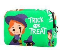 Beauty case da donna, con scritta "Trick or Treat Witch Girl e Black Cat", borsa da viaggio per articoli da toeletta grande, pratica borsa organizer con cerniera, Multi, 18.5x7.5x13cm/7.3x3x5.1in,