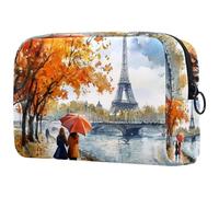 Beauty case da donna con scritta "Walking Along The Seine", per articoli da toeletta da viaggio, grande, con cerniera, Multi, 18.5x7.5x13cm/7.3x3x5.1in, Beauty case