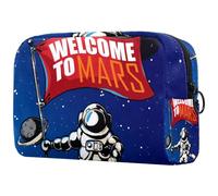 Beauty case da donna, con scritta "Welcome to Mars Exploration Astronaut Planet", per articoli da toeletta da viaggio, grande, con cerniera, Multi, 18.5x7.5x13cm/7.3x3x5.1in, Beauty case