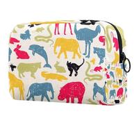 Beauty case da donna con silhouette di animali dello zoo, borsa da viaggio per articoli da toeletta grandi, pratica borsa organizer con cerniera, Multi, 18.5x7.5x13cm/7.3x3x5.1in, Beauty case